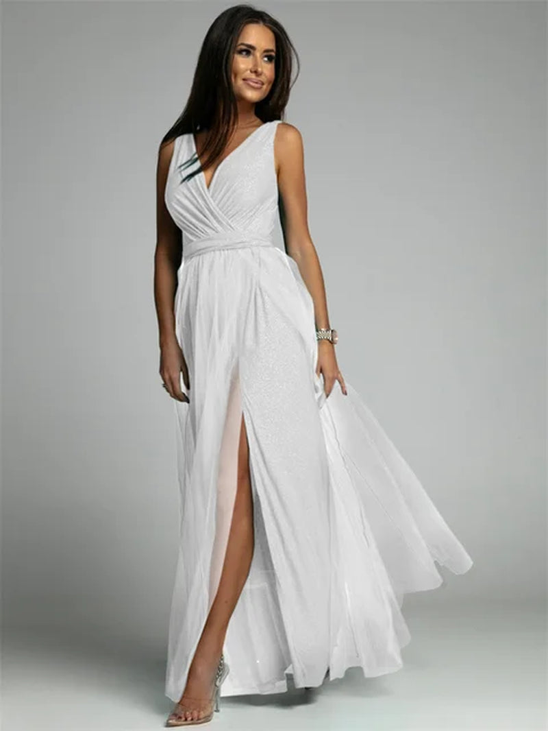 Robe De Soirée De Luxe Pour Femme, En Tulle Et Fente