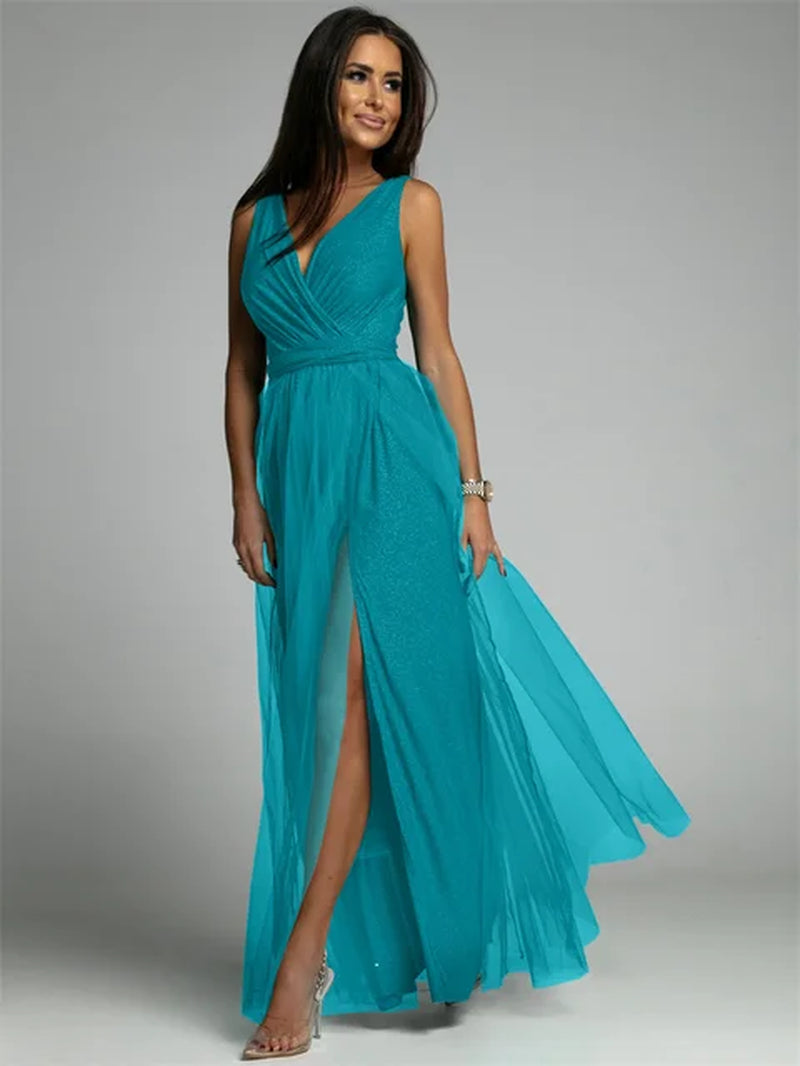 Robe De Soirée De Luxe Pour Femme, En Tulle Et Fente