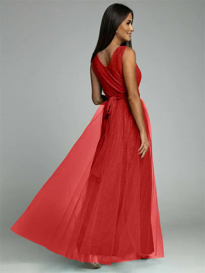 Robe De Soirée De Luxe Pour Femme, En Tulle Et Fente