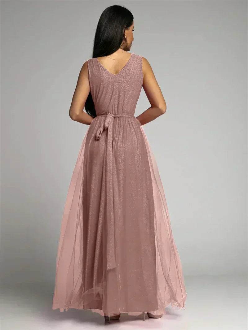 Robe De Soirée De Luxe Pour Femme, En Tulle Et Fente
