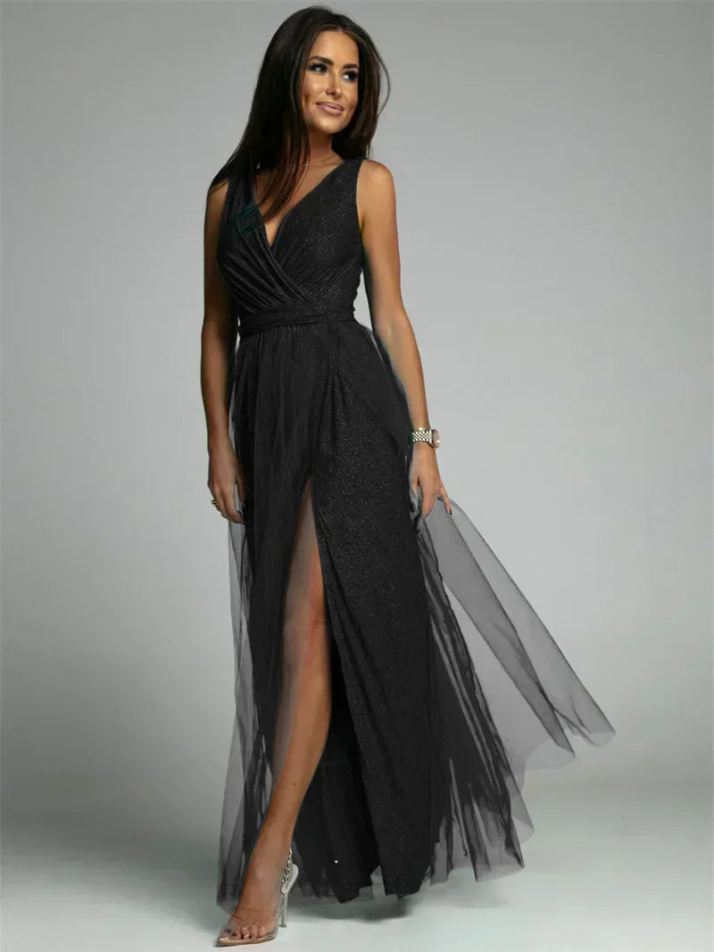 Robe De Soirée De Luxe Pour Femme, En Tulle Et Fente