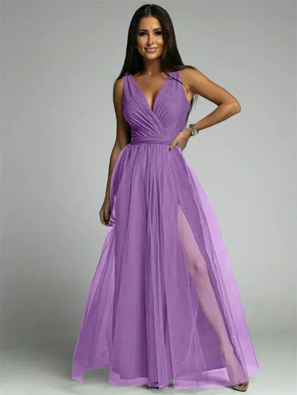 Robe De Soirée De Luxe Pour Femme, En Tulle Et Fente