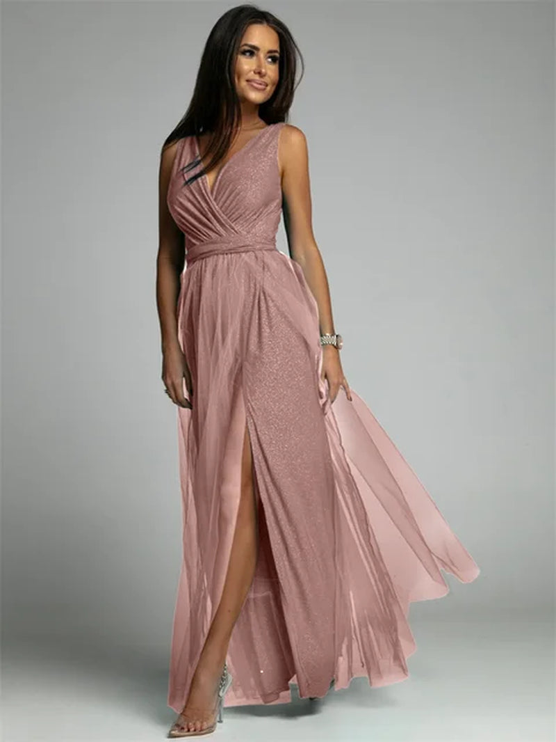 Robe De Soirée De Luxe Pour Femme, En Tulle Et Fente
