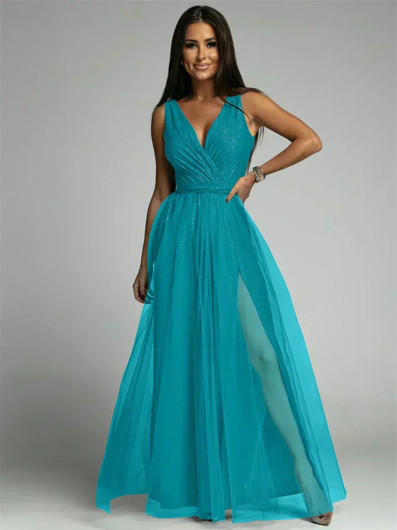 Robe De Soirée De Luxe Pour Femme, En Tulle Et Fente